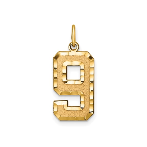14k Yellow Gold Number 9 Pendant Necklace with Textured Center and Polished Beveled Edges for Men or Women, Symbolic Numeric Jewelry Charm for Layering or Everyday Wear