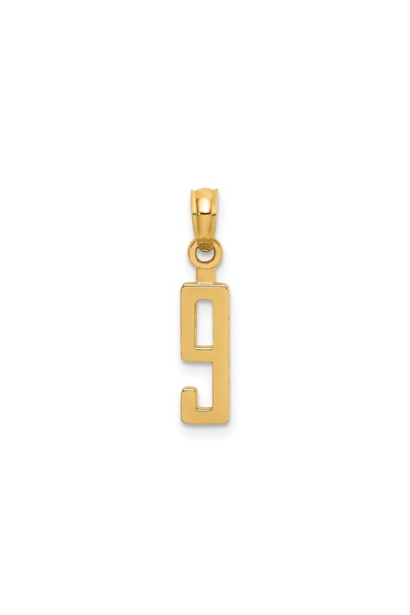 14k Yellow Gold Number 9 Pendant Charm, Polished Open Block Design