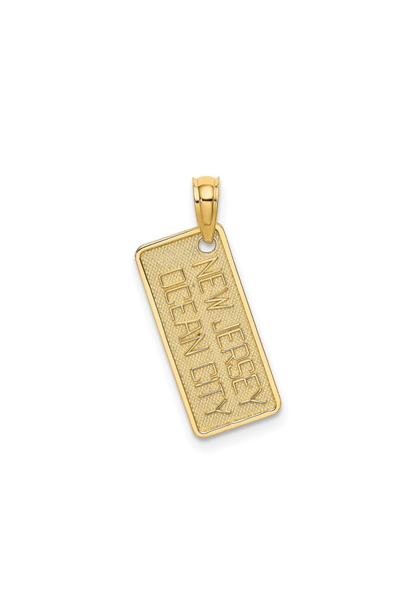 14k Yellow Gold Ocean City NJ License Plate Pendant Charm, New Jersey Travel Jewelry