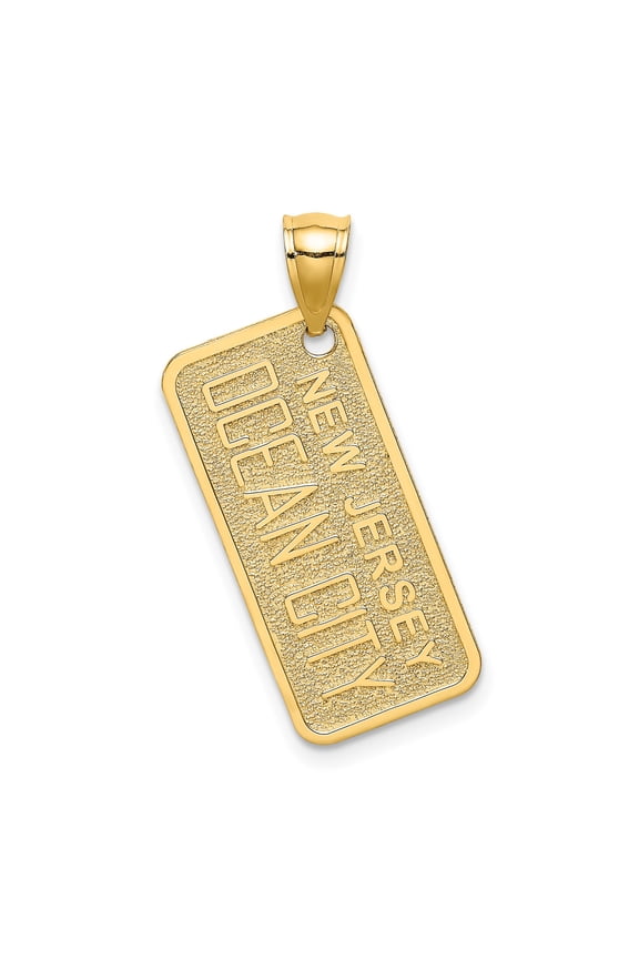 14k Yellow Gold Ocean City NJ License Plate Pendant Charm, Rectangular Textured