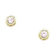 thumbnail image 1 of 14k Yellow Gold October Pink 3mm CZ Bezel Set Screw-Back Earrings - Measures 4x4mm, 1 of 2