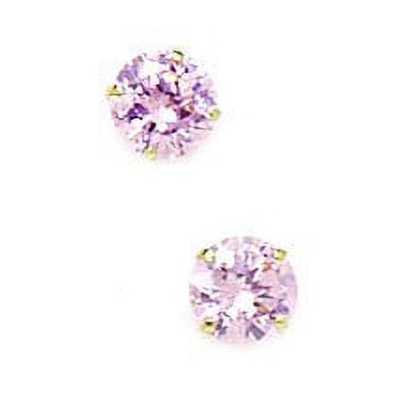 14k Yellow Gold October Pink 5mm Round Cubic Zirconia Screw-Back Earrings