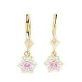 thumbnail image 1 of 14k Yellow Gold October Pink CZ Flower Drop Leverback Earrings - Measures 23x8mm, 1 of 2