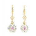 thumbnail image 1 of 14k Yellow Gold October Pink CZ Flower Drop Leverback Earrings - Measures 24x8mm, 1 of 2