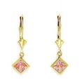 thumbnail image 1 of 14k Yellow Gold October Pink CZ Kite Drop Leverback Earrings - Measures 26x8mm, 1 of 2