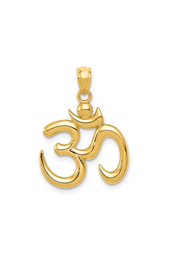 14k Yellow Gold Om Symbol Pendant Charm, Polished Hindu Religious Jewelry