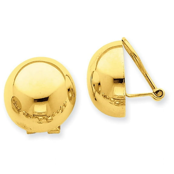 14k Yellow Gold Omega Clip 16mm Large Half Ball Non-pierced Earrings