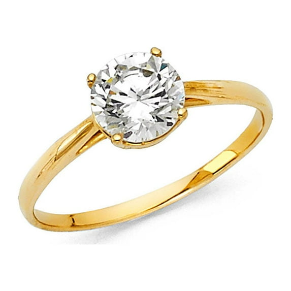 14k Yellow Gold One Stone CZ Engagement Ring Anniversary Round Solitaire CZ Ring Bridal Band Size 5