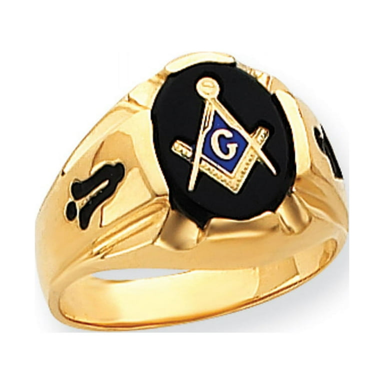 Yellow Gold Onyx Masonic Ring 14k Yellow Gold Onyx Men's Masonic Ring