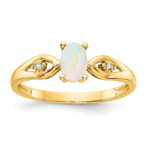 14k Yellow Gold Opal Diamond Band Ring