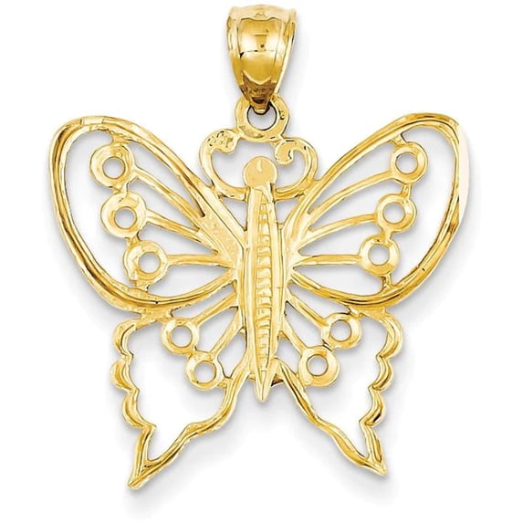 14k Yellow Gold Open Back Textured Solid Polished Finish Cut-Out Butterfly Charm Pendant