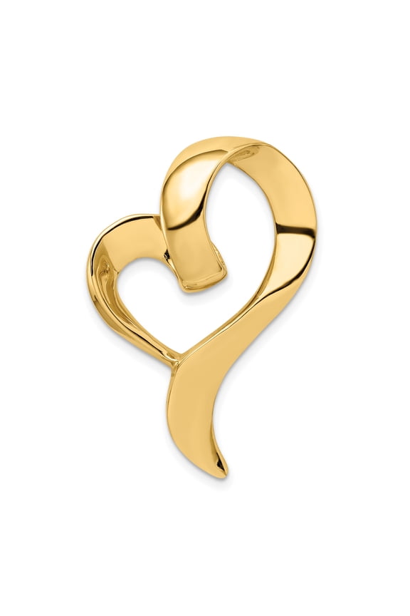 14k Yellow Gold Open Heart Slide Pendant, Abstract Polished Charm for Women, Jewelry Stores Network