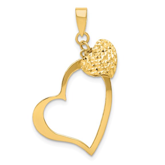 14k Yellow Gold Open Heart & Puffed Heart Pendant