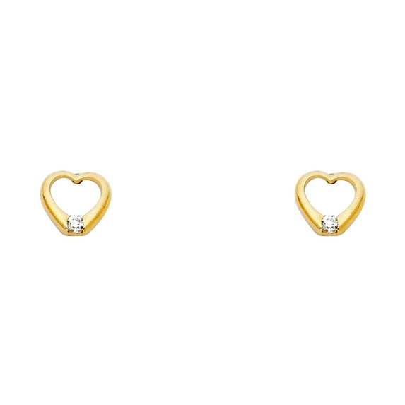 14k Yellow Gold Open Love Heart Cubic Zirconia Screw Stud Earrings Stud Earring for Women