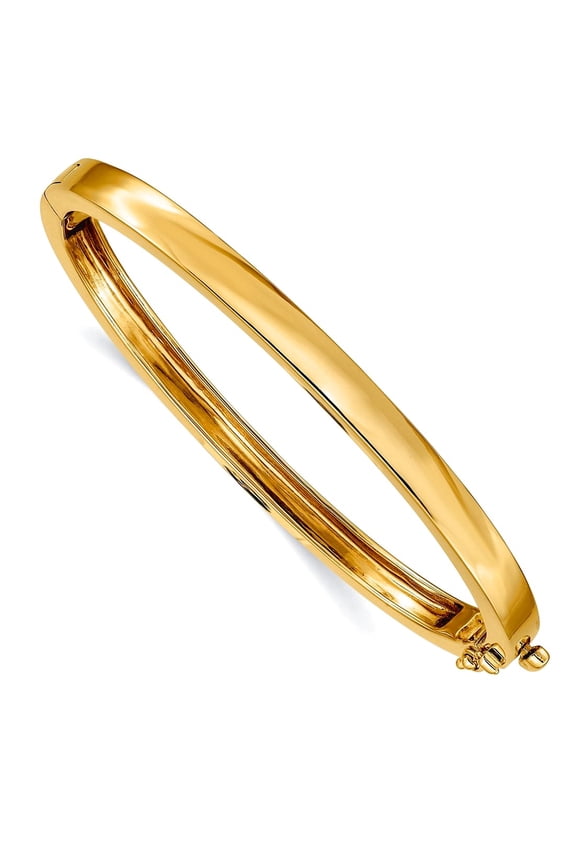 14k Yellow Gold Safety clasp 5.3mm Polished Solid Hinged Bangle Bracelet Cuff Bracelet for Women
