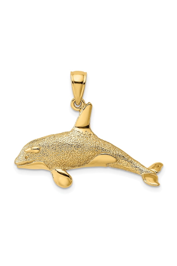 14k Yellow Gold Orca Whale Pendant for Men and Women, Textured and Polished Marine Life Charm, Nautical Animal Jewelry, Nature Inspired Ocean Symbol