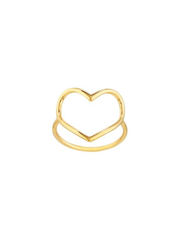14k Yellow Gold Organic Open Love Heart Ring Size 6 Statement Ring for Women