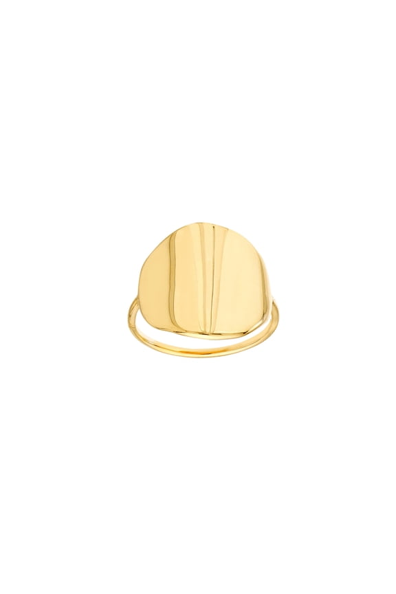 14k Yellow Gold Organic Shape Engravable Round Ring Size 7 Ring for Women