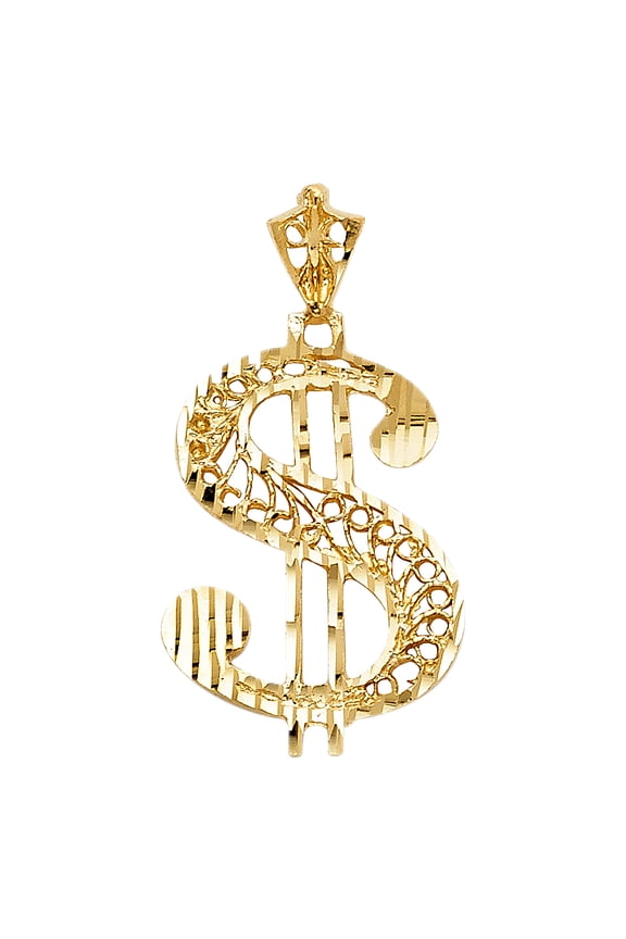 14k Yellow Gold Ornate Dollar Sign $ Pendant Money Rich Bling Symbol Charm Jewelry Female Unisex