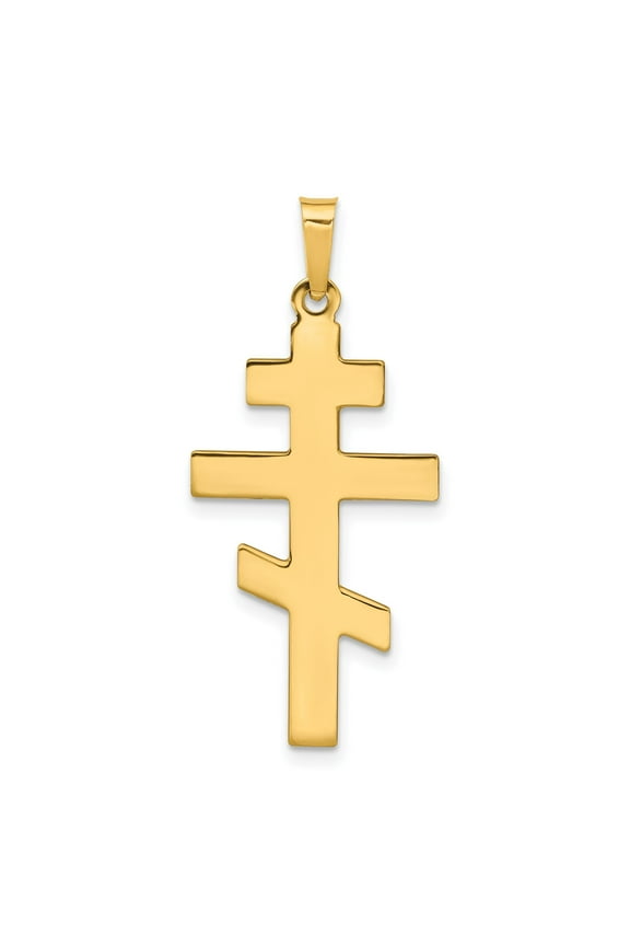 14k Yellow Gold Orthodox Cross Pendant for Men or Women, Three-Bar Religious Charm, Solid Polished Christian Symbol, Eastern Faith Jewelry for Daily Wear