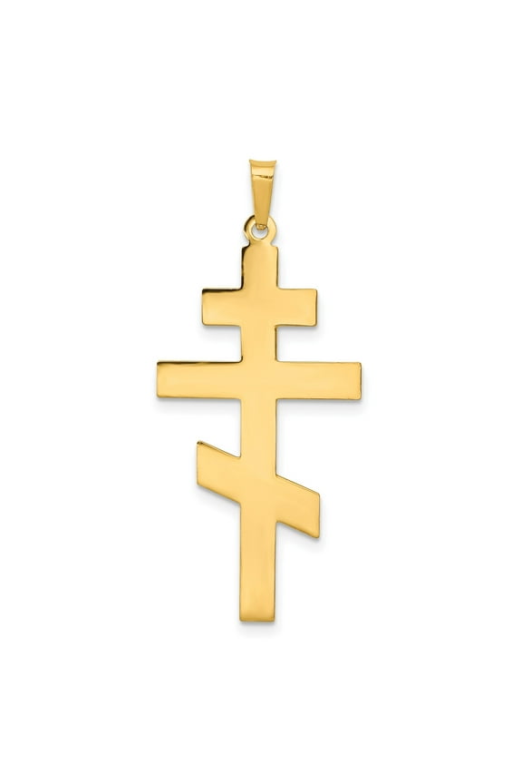 14k Yellow Gold Orthodox Cross Pendant for Men or Women with Triple-Bar Design, Eastern Christian Religious Symbol, Spiritual Jewelry for Devotion and Faith