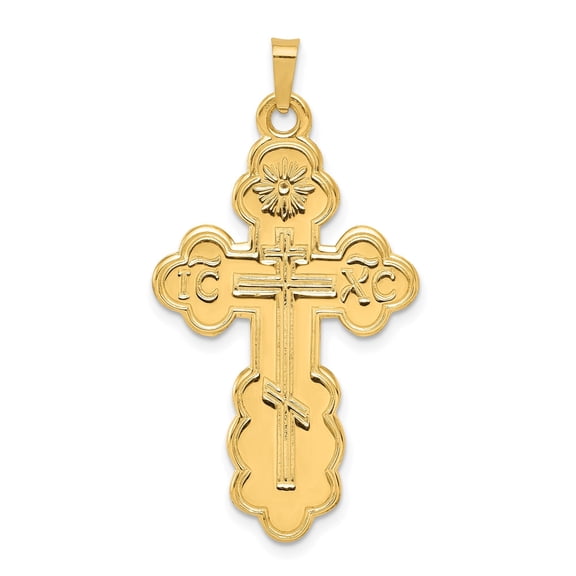 14k Yellow Gold Orthodox Cross Pendant for Men and Women, Three-Bar Design with IC XC Christogram, Religious Eastern Christian Symbol Jewelry