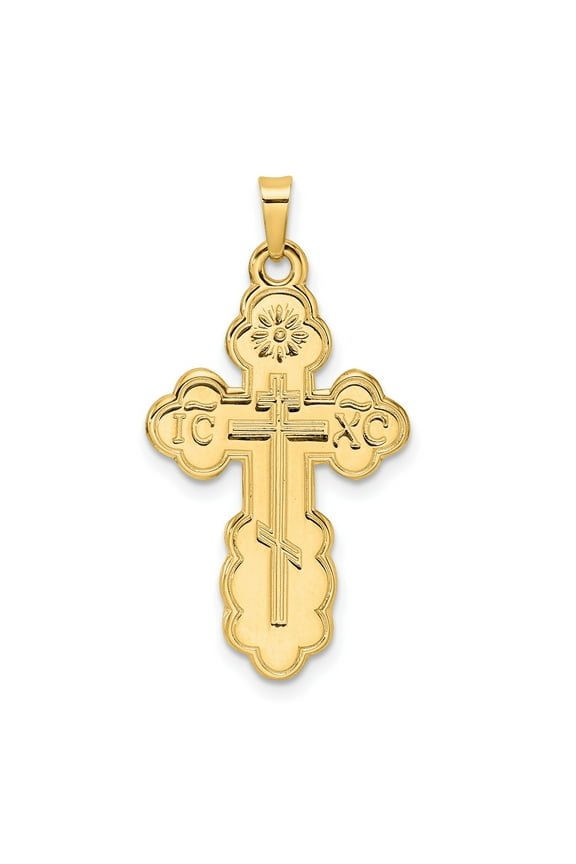 14k Yellow Gold Orthodox Cross Pendant with IC XC Inscription, Triple-Bar Religious Necklace for Men or Women, Eastern Christian Faith Symbol Jewelry