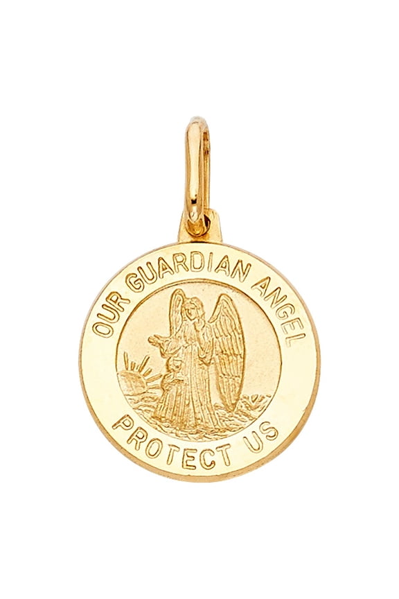 14k Yellow Gold Our Guardian Angel Round Medallion