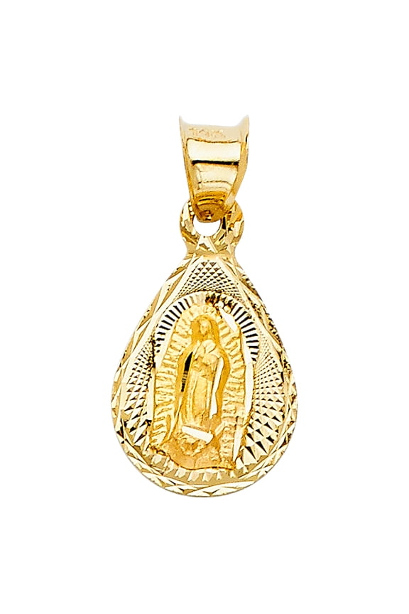 14k Yellow Gold Our Lady of Guadalupe Medal Pendant Diamond-Cut Catholic Charm Jewelry Female Unisex