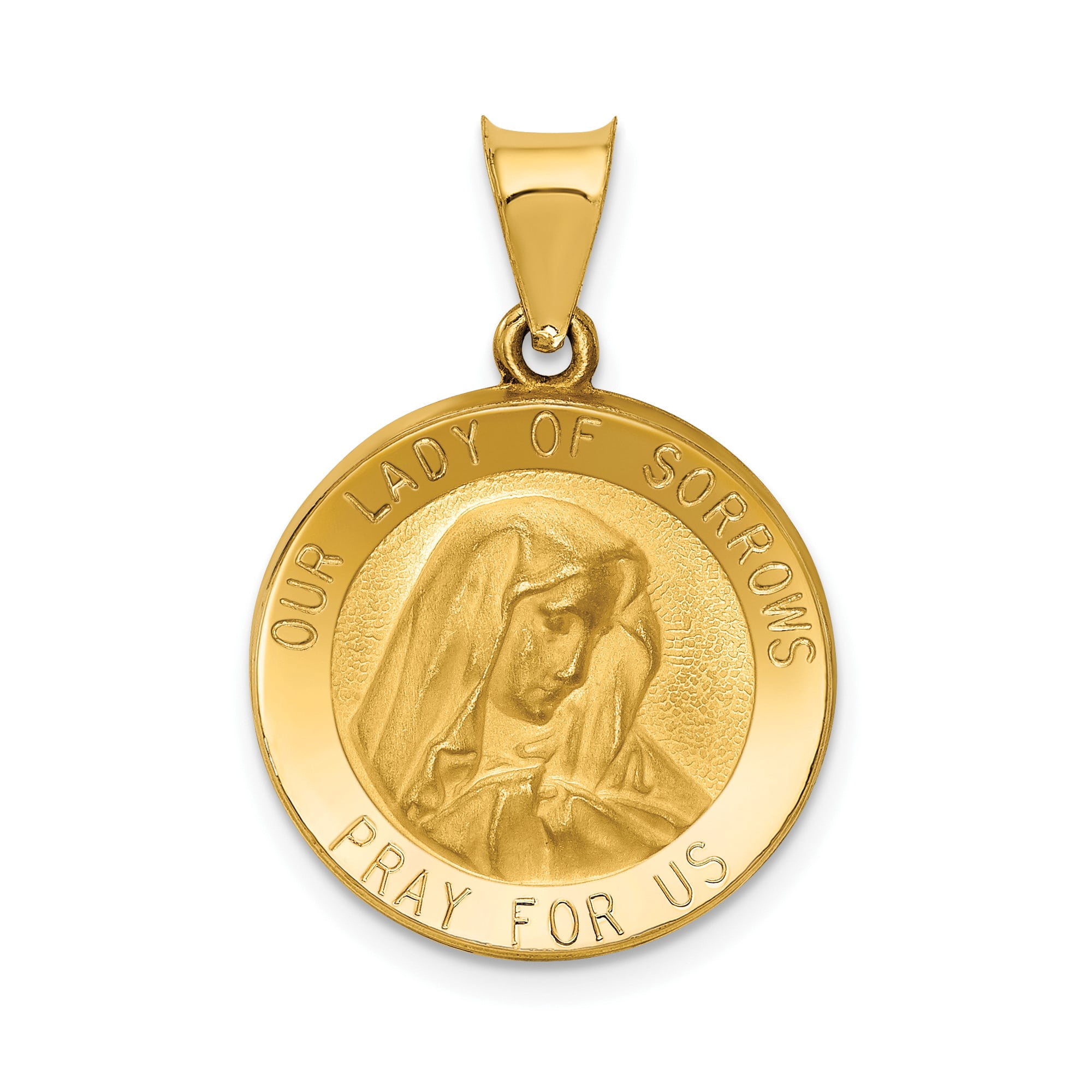14k Yellow Gold Our Lady of Sorrows Pendant Necklace with Pray for Us ...