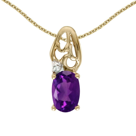14k Yellow Gold Oval Amethyst And Diamond Pendant