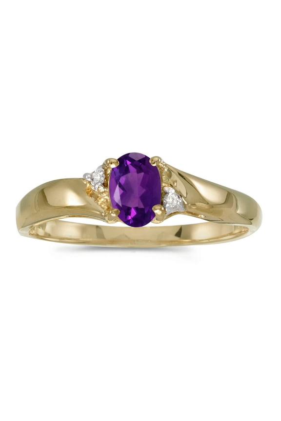 14k Yellow Gold Oval Amethyst And Diamond Ring