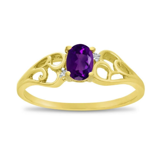 14k Yellow Gold Oval Amethyst And Diamond Ring