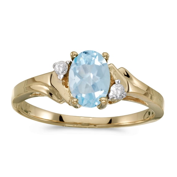 14k Yellow Gold Oval Aquamarine And Diamond Ring