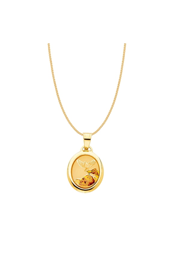 14k Yellow Gold Oval Baptism Pendant with 0.8-mm Yellow Gold Square Wheat Chain