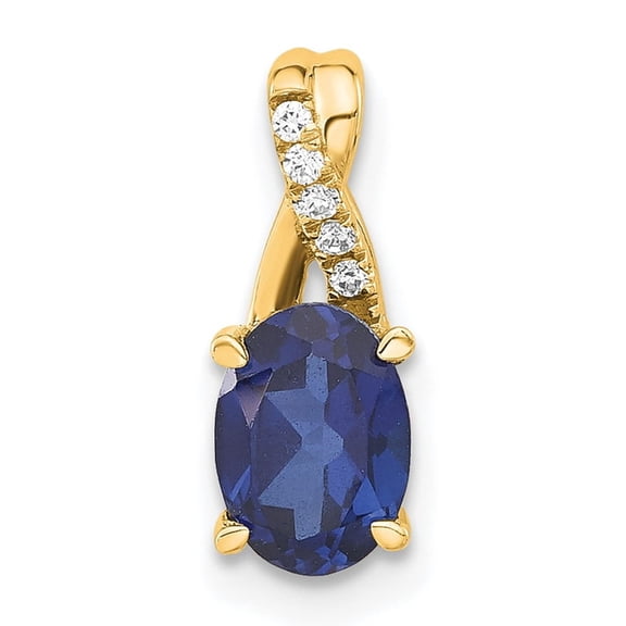 14k Yellow Gold Oval Blue Sapphire and Diamond Pendant Necklace for Women with Curved Bail, Fine Jewelry Symbol of Love and Sophistication for Anniversary or Formal Everyday Wear