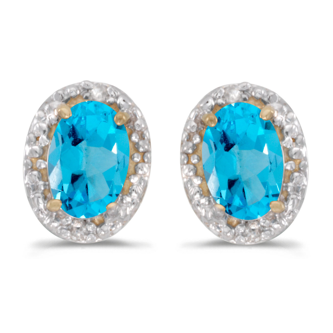 14k Yellow Gold Oval Blue Topaz And Diamond Earrings - image 1 of 4