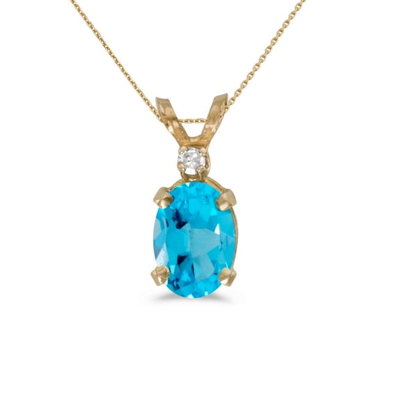 14k Yellow Gold Oval Blue Topaz And Diamond Pendant