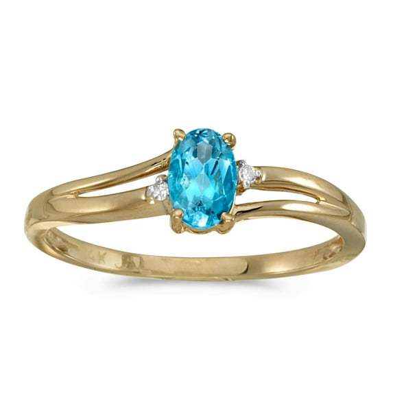 14k Yellow Gold Oval Blue Topaz And Diamond Ring