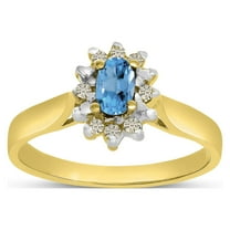 14k Yellow Gold Oval Blue Topaz And Diamond Ring
