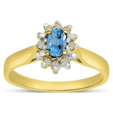 14k Yellow Gold Oval Blue Topaz And Diamond Ring