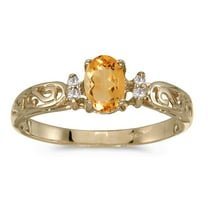 14k Yellow Gold Oval Citrine And Diamond Filigree Ring