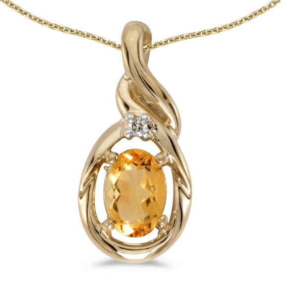 14k Yellow Gold Oval Citrine And Diamond Pendant