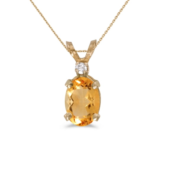 14k Yellow Gold Oval Citrine And Diamond Pendant