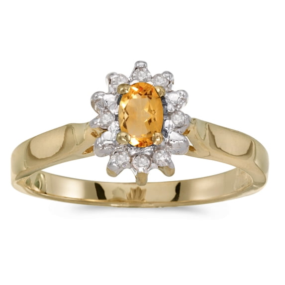 14k Yellow Gold Oval Citrine And Diamond Ring