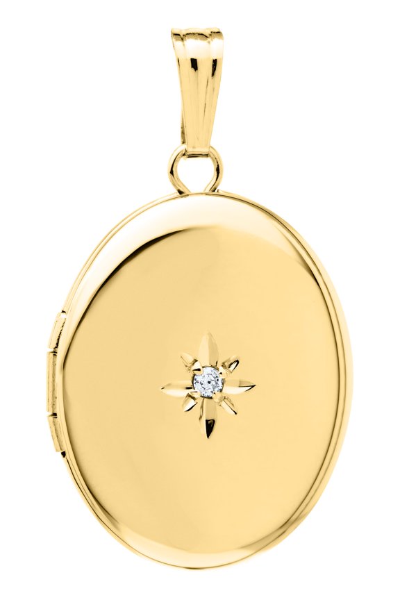 14k Yellow Gold Oval Diamond 17mm Locket Pendant