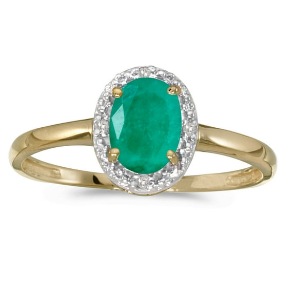 14k Yellow Gold Oval Emerald And Diamond Ring