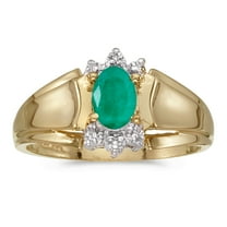 14k Yellow Gold Oval Emerald And Diamond Ring