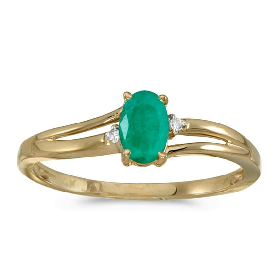 14k Yellow Gold Oval Emerald And Diamond Ring