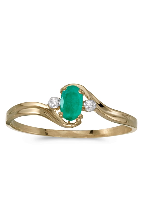 14k Yellow Gold Oval Emerald And Diamond Ring